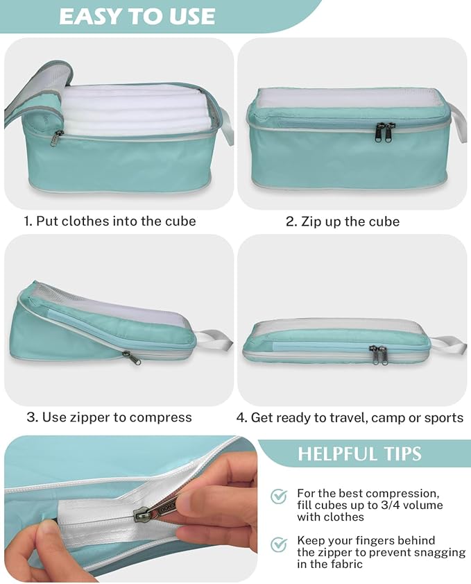 Gonex 8 Set Compression Packing Cubes for Travel, Expandable Mesh Packing Organizer for Travel Accessories Essentials with Toiletry Bag, Laundry Shoe Cable Bag for Suitcases, Grey Blue-green