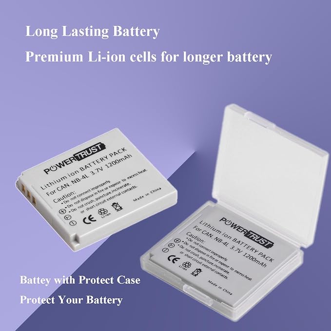 2-Pack 1200mAh 3.7v NB-4L Battery and LCD USB Charger