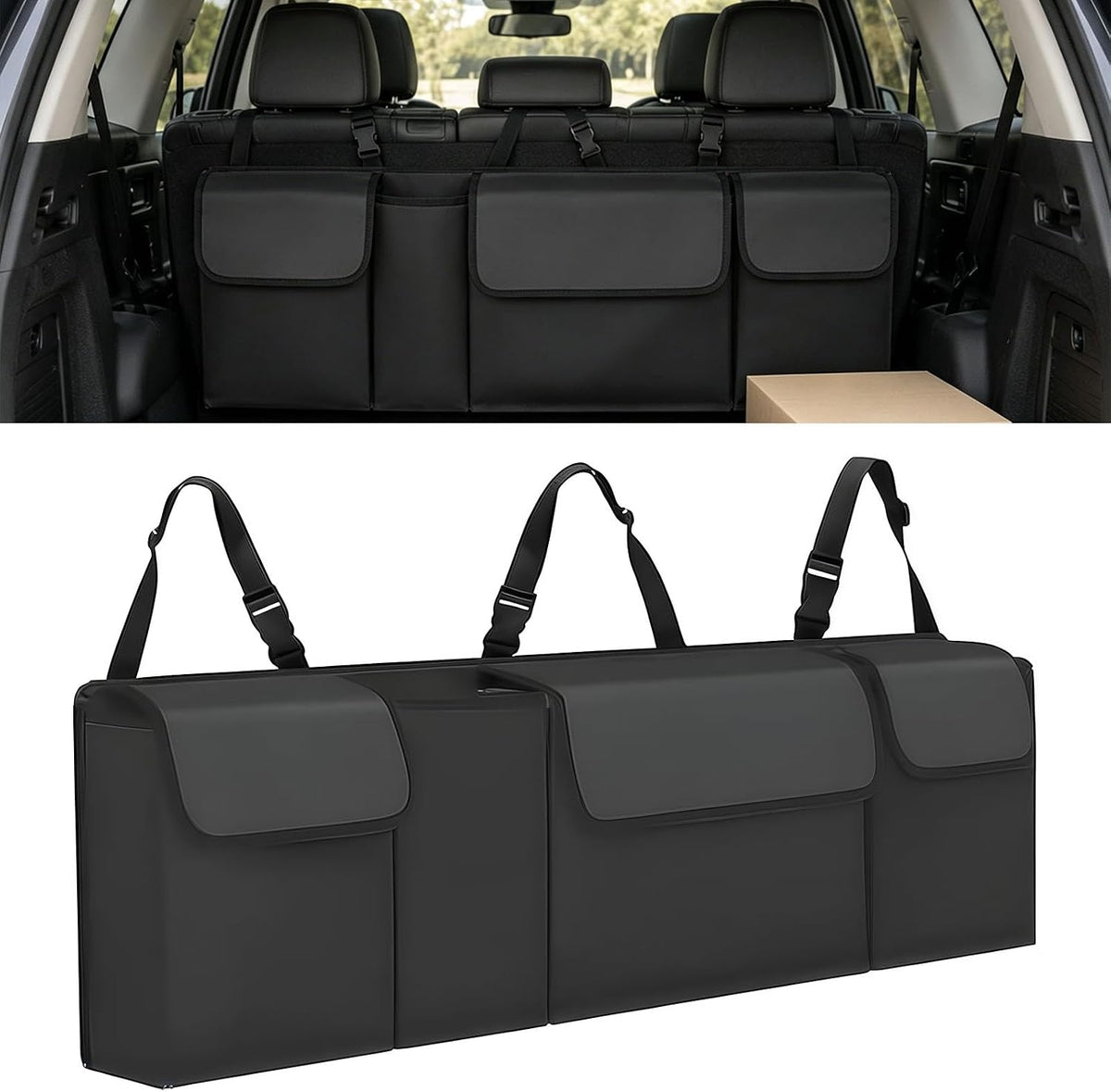 Car Trunk Organizer, Waterproof Backseat Hanging Large Storage with Adjustable Straps, Collapsible Cargo Bag with 4 Pockets, Sturdy Space Saver Frees Trunk Floor for SUV, Truck, MPV (Pink)