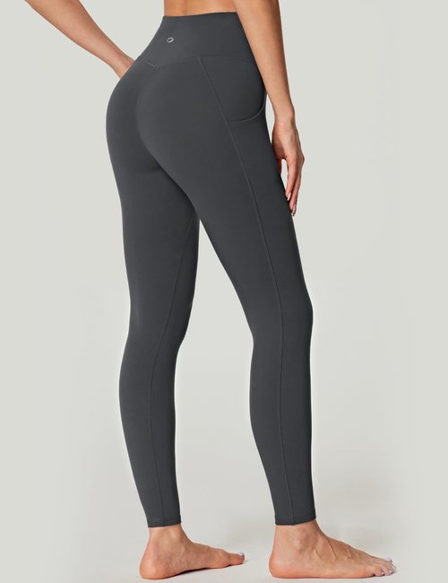 IUGA No Front Seam Leggings with Pockets for Women Buttery Soft Tummy Control Workout Leggings High Waisted Yoga Pants Ink Gray