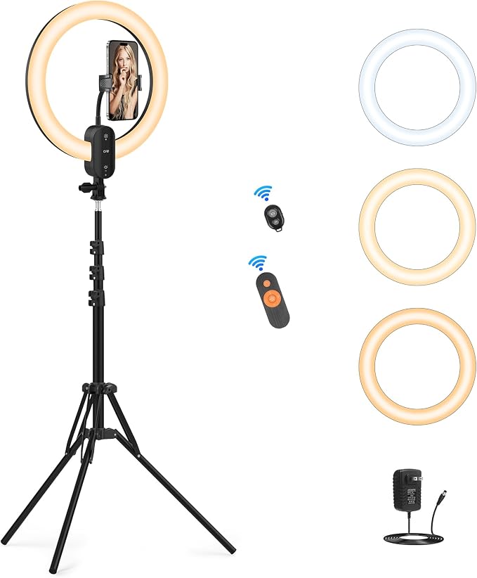 12" Selfie Ring Light with 63" Tripod Stand/Phone Holder, QEUOOIY 20W LED