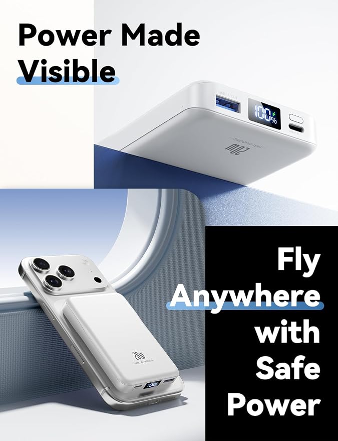 Aobbow Magnetic Portable Charger, 10000mAh for Magsafe Battery Pack, 20W Fast Charging Power Bank, Travel Essential of Wireless Charger Compatible with iPhone 17/16/15/14/13 Pro/Max/Air/Plus-White