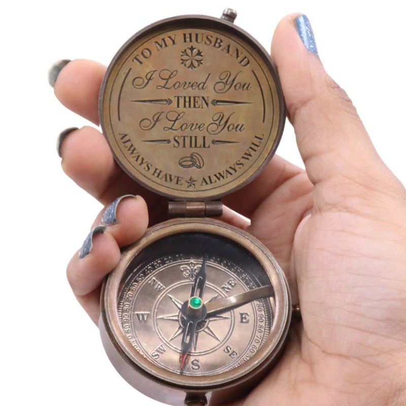 to My Husband I Love You, Brass Compass Engraved Gifts for Men, Bronze Gifts for Men, Romantic Gifts for Him/Her, Keepsake Gifts for Husband, 5th/25th 50th Wedding Gift Ideas