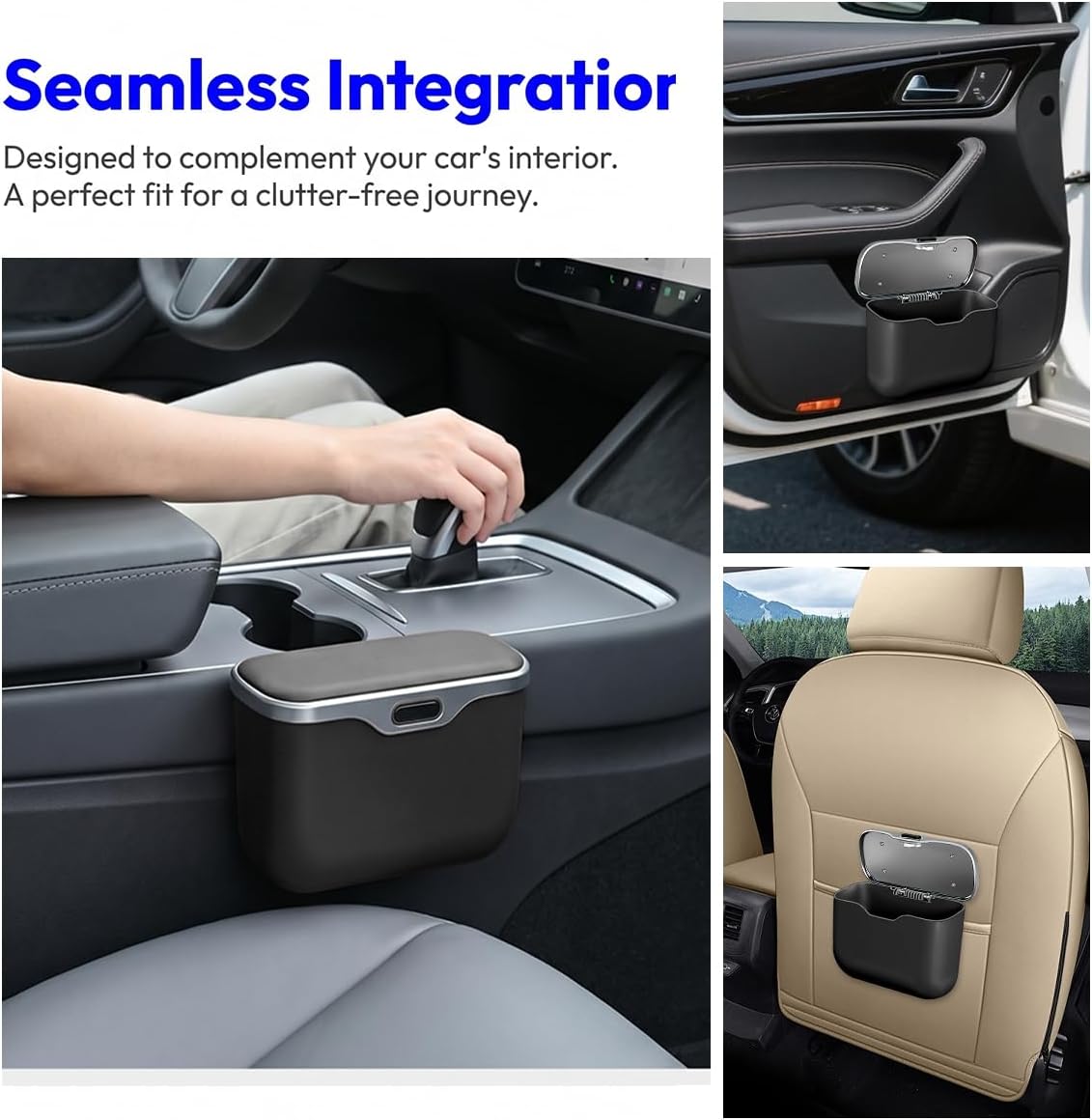Osilly Car Trash Can, Leak-Proof Multipurpose Vehicle Door Garbage Can with Lid, Portable Automotive Interior Trash Bin Storage Organizer, Universal Fit (Black)