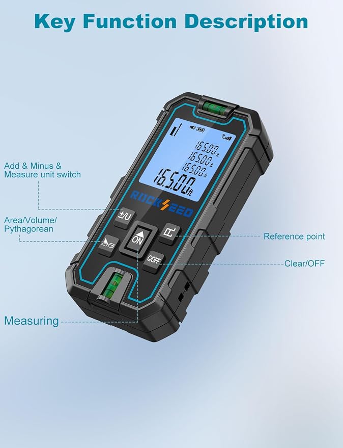 Laser Measure 165 Feet, RockSeed Portable Laser Distance Meter, Digital