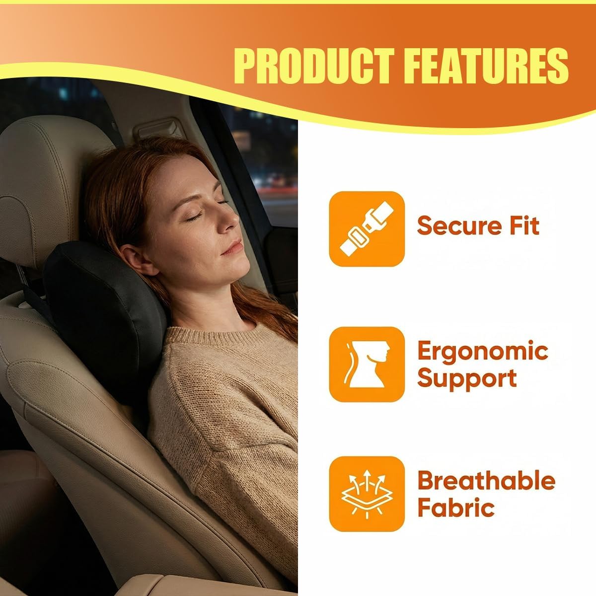 Car Headrest Pillow, Soft Memory Foam Car Neck Support Pillow for Pain Pressure Relief, Breathable Auto Interior Head Rest Cushion with Adjustable Strap for Comfortable Driving (Black)