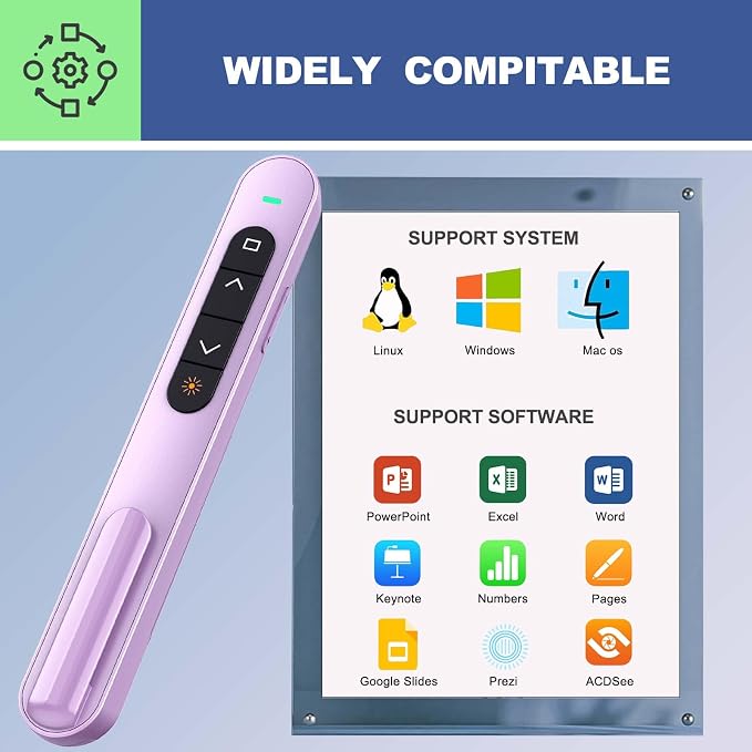 QUI Presentation Clicker with Volume Control, 2.4GHz USB Wireless Presenter