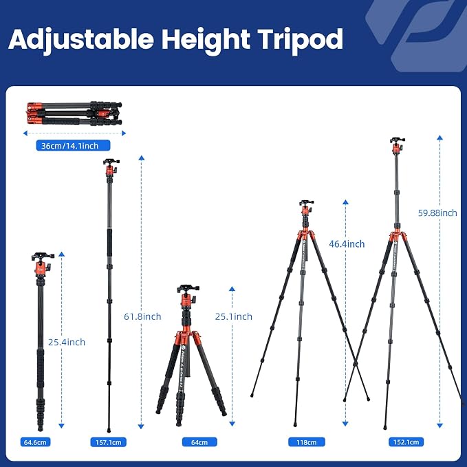 Fotopro 60inch Carbon Fiber Tripod Compact Camera Tripod