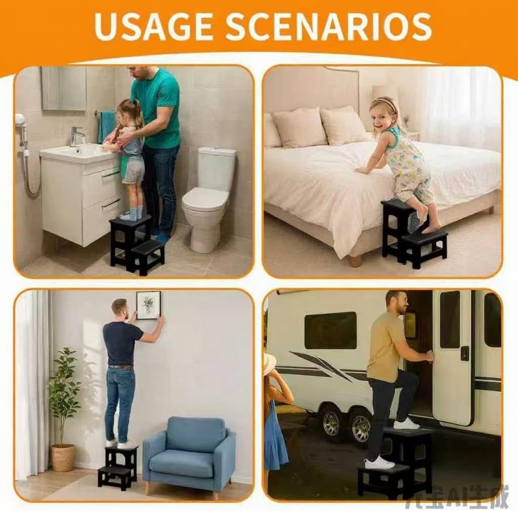 2 Step Stool Foldable, Non-Slip Steps, Folding Step Stool for Adults & Kids, Plastic Stool Pool Ladder, Collapsible Stools 2 Step Ladder for Kitchen Toilet Bedroom Office RV, Holds 330 lbs