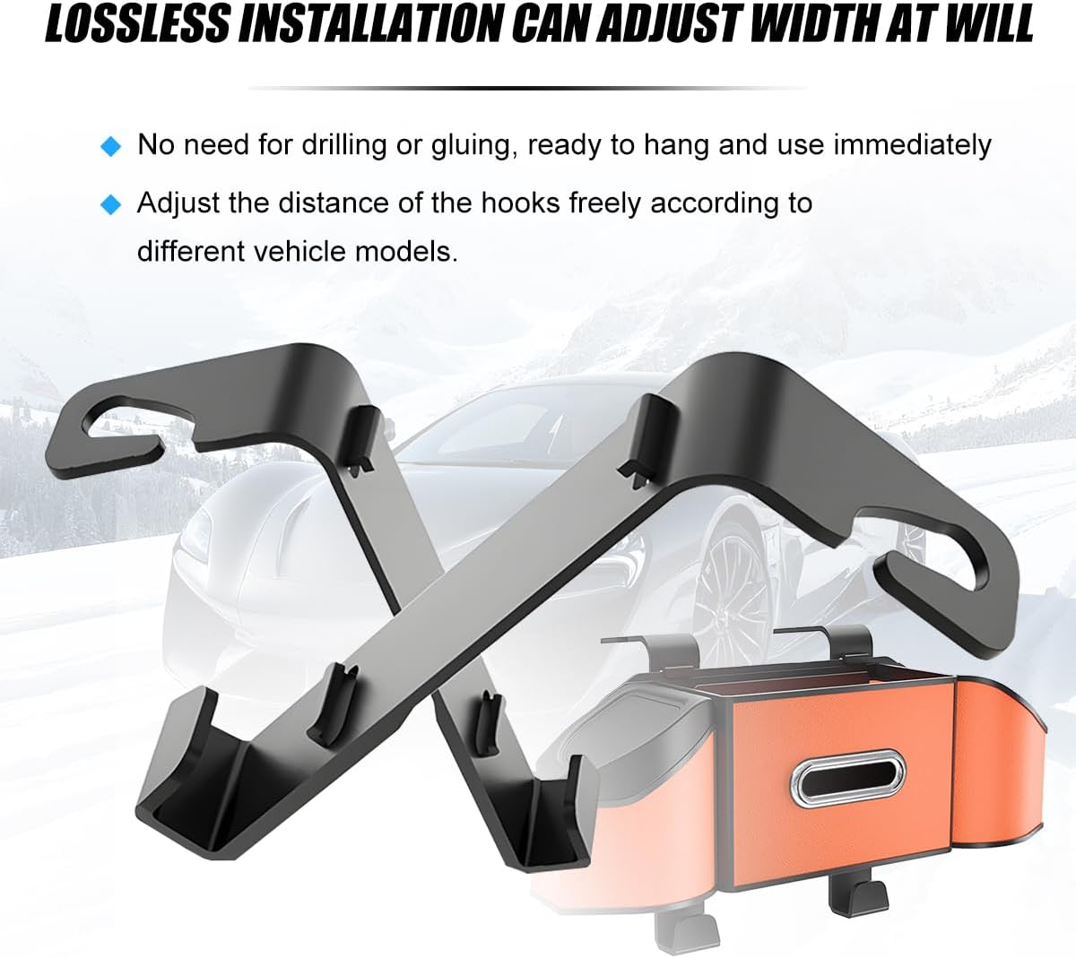 HZEL Car Seat Back Organizer, 7 in 1 Vehicle Backseat Storage Box with Cup Holder Tissue Box Trash Bin & Hooks, Multifunctional Auto Interior Headrest Organizer, Universal for SUV RV Truck (Orange)