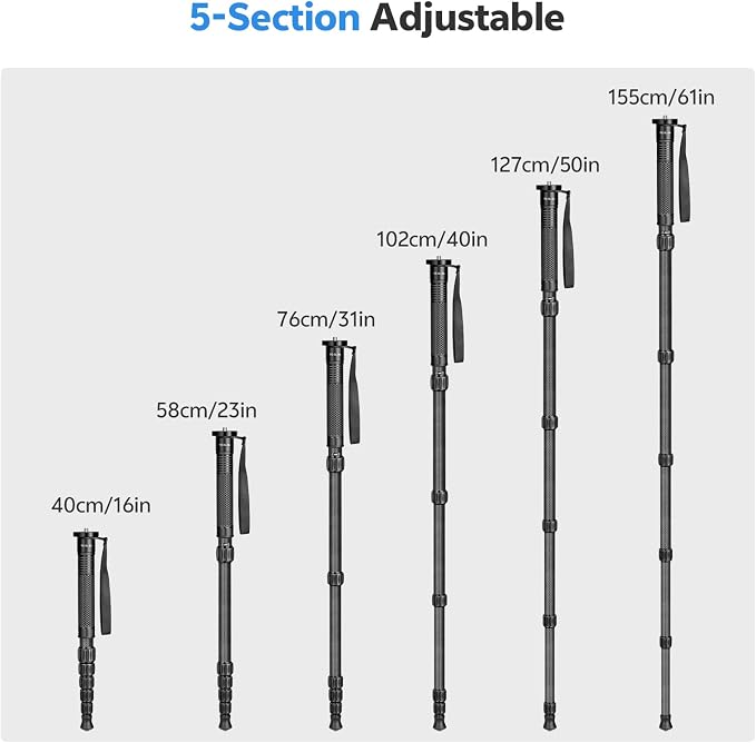 TONYBOO 61" Carbon Fiber Camera Monopod, 28mm 6-Section Height, Portable