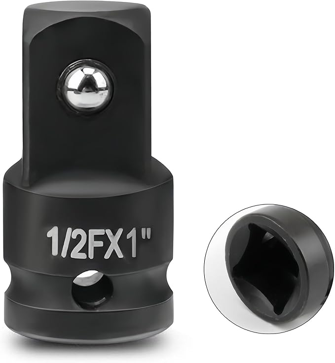 1/2" Drive (Female) x 1" (Male) Impact Socket Adapter, CR-MO Steel, Compatible with Air Impact Wrenches, Breaker Bars, Ratchets