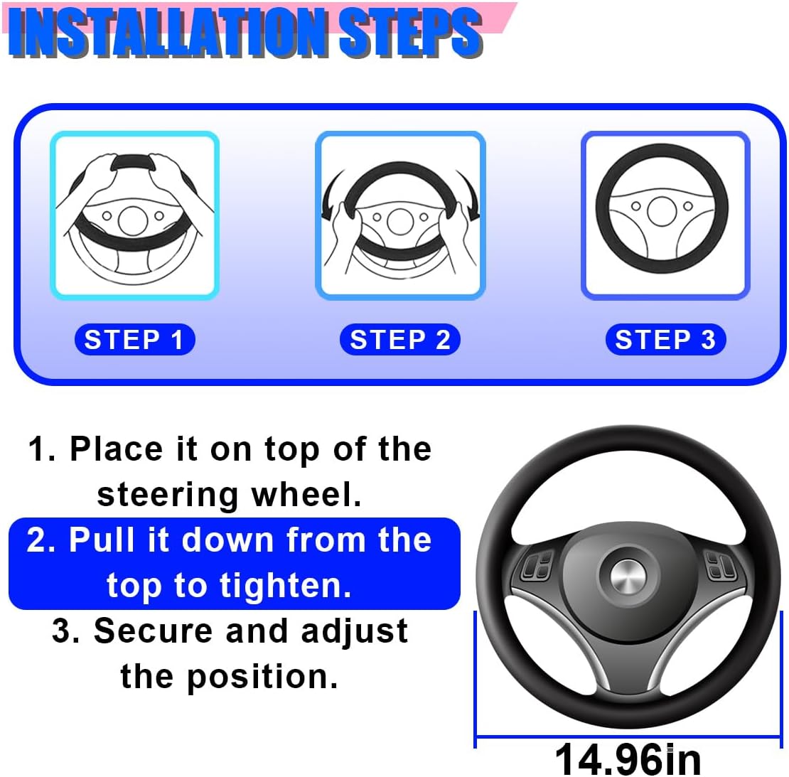 Craedli Carbon Fiber Nappa Leather Car Steering Wheel Cover 14.5-15 Inch