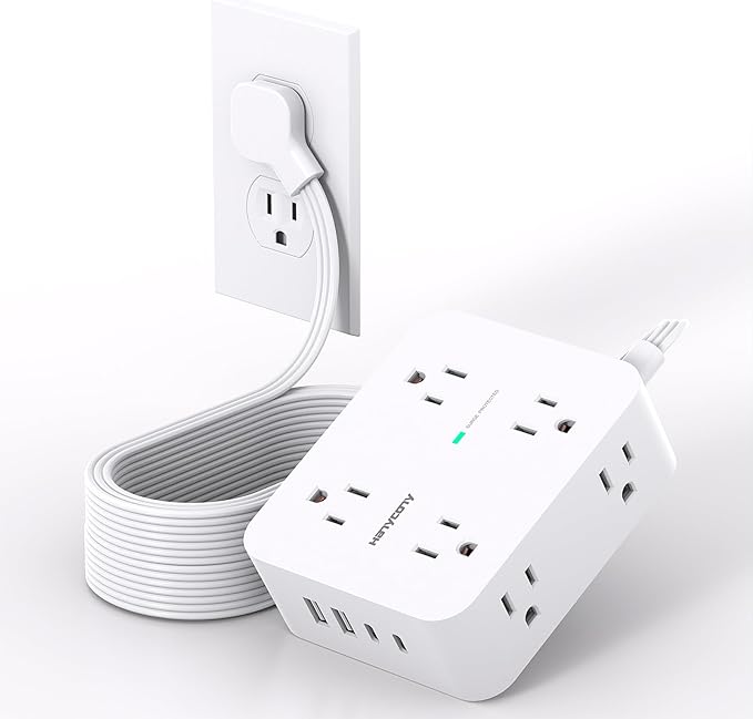 Extension Cord 15 Ft, Power Strip with 4 USB Ports(2 USB C), HANYCONY 8 Surge Protector Outlets with Flat Plug, Wall Mount, Desk for Home Office College Dorm Room Essentials