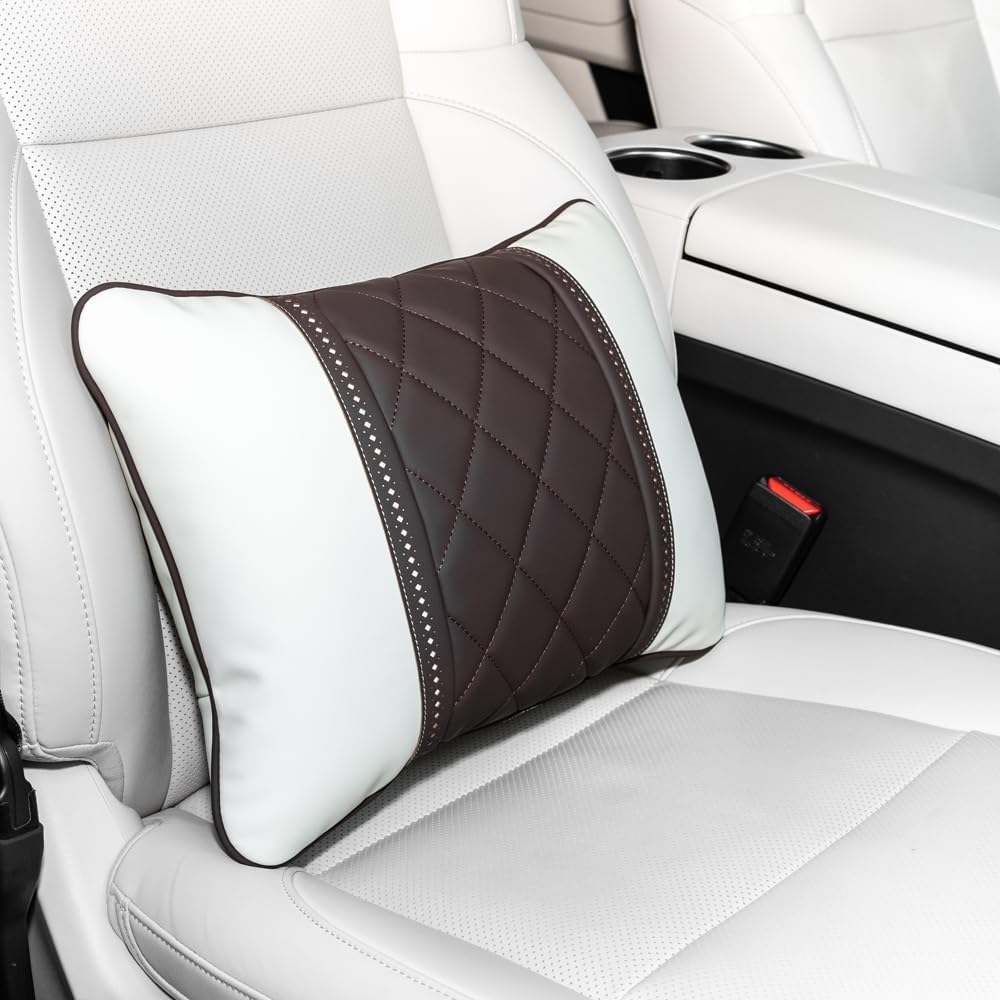 Car Pillows Napa Leather Car Seat Rest Cushion Car Lumbar Pillow for Mercedes Benz Maybach S-Class Lumbar Support Pillow car Accessories（Beige Coffee）
