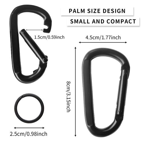 Carabiner Caribeener Clips, 3" Heavy Duty Carabiner for Hammocks, Camping Accessories, Hiking, Keychains, D Shaped Spring Hook Carabiners for Dog Leash, Harness and Key Ring, 880lbs, Black(10 PCS)