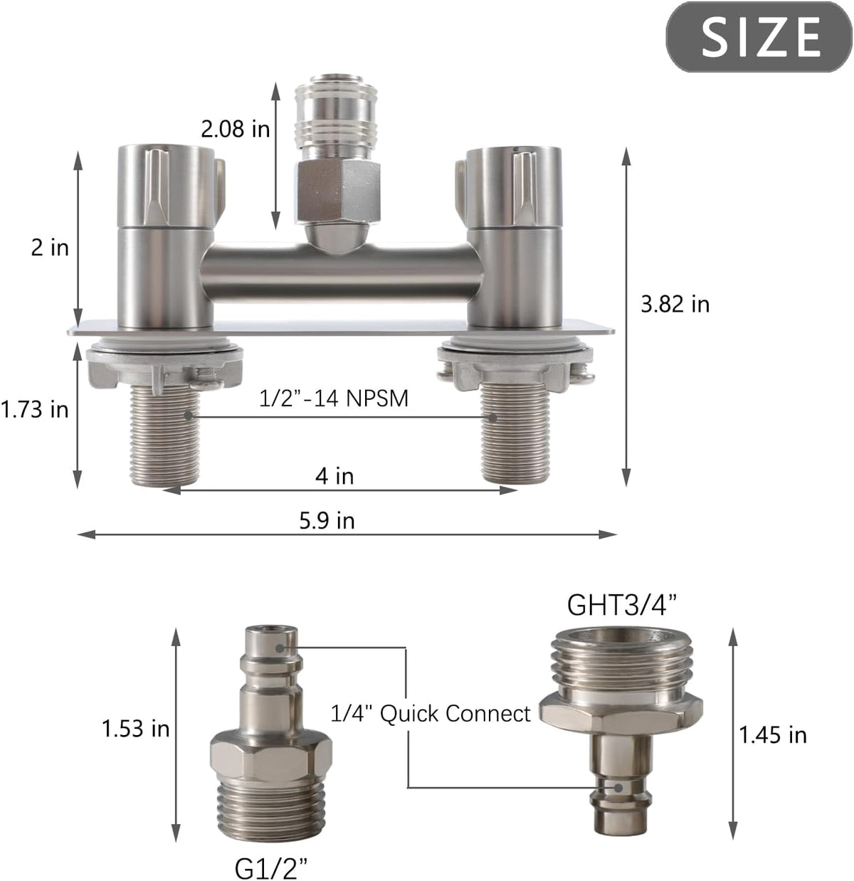 All Metal RV Exterior Quick Connect Faucet,4"RV Shower Faucet Replacement,RV Outside Shower Valve Kit,Camper Shower Faucet Valve with Quick Connect(Brushed Nickel)