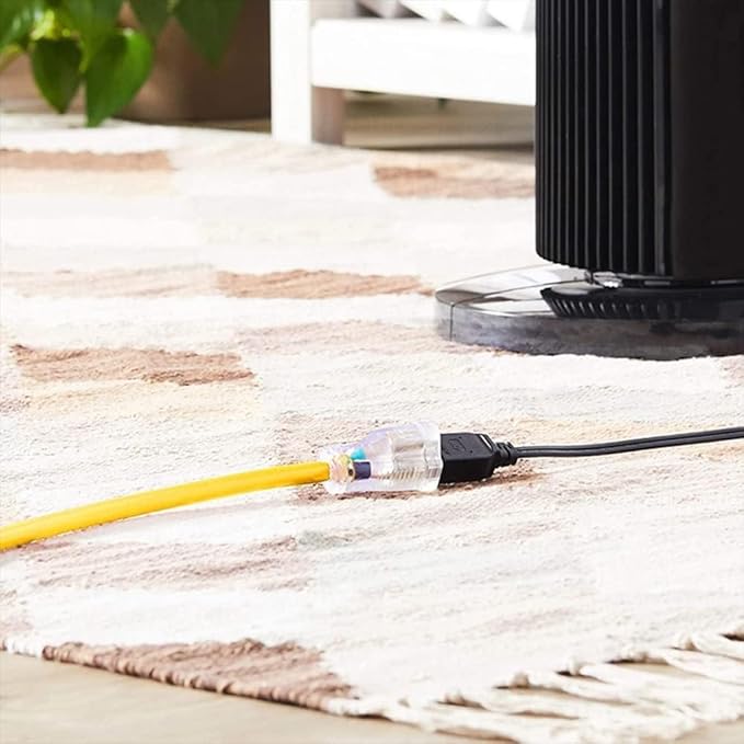 Indoor Outdoor Extension Cord Weatherproof with Lighted End, UL Certified, 14 Gauge 8FT Yellow 3 Prong Heavy Duty, 14/3 SJTW 15A Power Cord for Outdoor Lights, Lawn