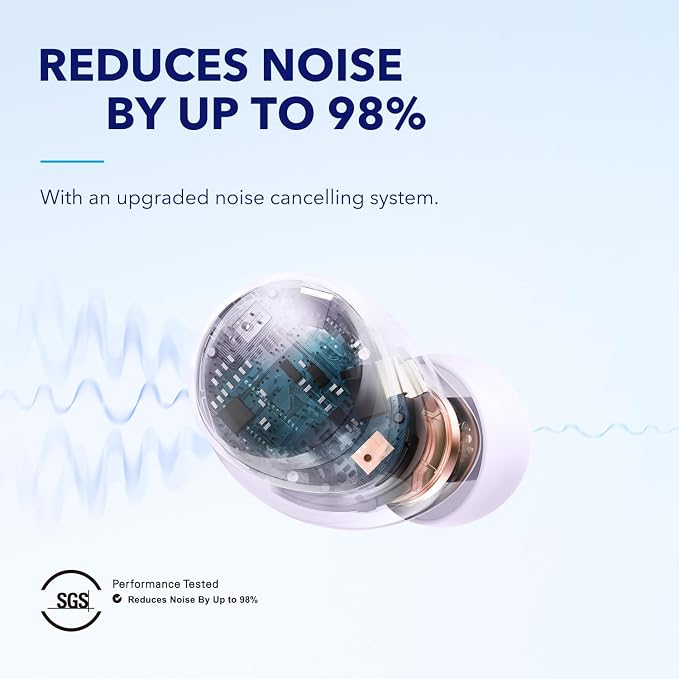 Soundcore by Anker Space A40 Adaptive Active Noise Cancelling Earbuds | Reduce Noise by Up to 98%, Ultra Long 50H Playtime, 10H Single Playtime, Hi-Res Sound, Comfortable Fit, Wireless Charge