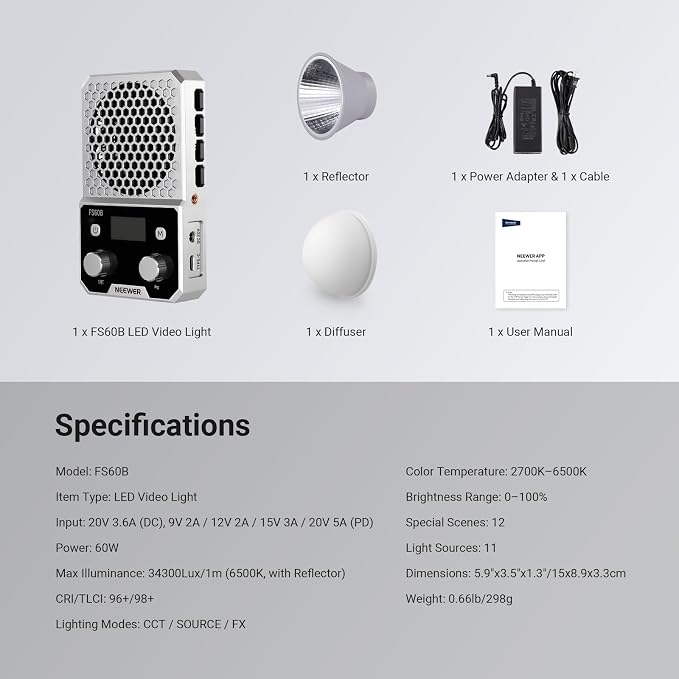 NEEWER 60W Compact Pocket Bi Color LED Light