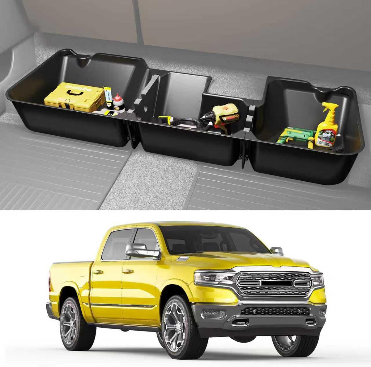 KINGGERI Under Seat Storage Boxes - Compatible with 2019-2026 Dodge Ram 1500 Crew Cab (Not for Classic), Heavy Duty Upgraded Rear Under Back Seat Storage Truck Cargo Black Tool Box Organizer