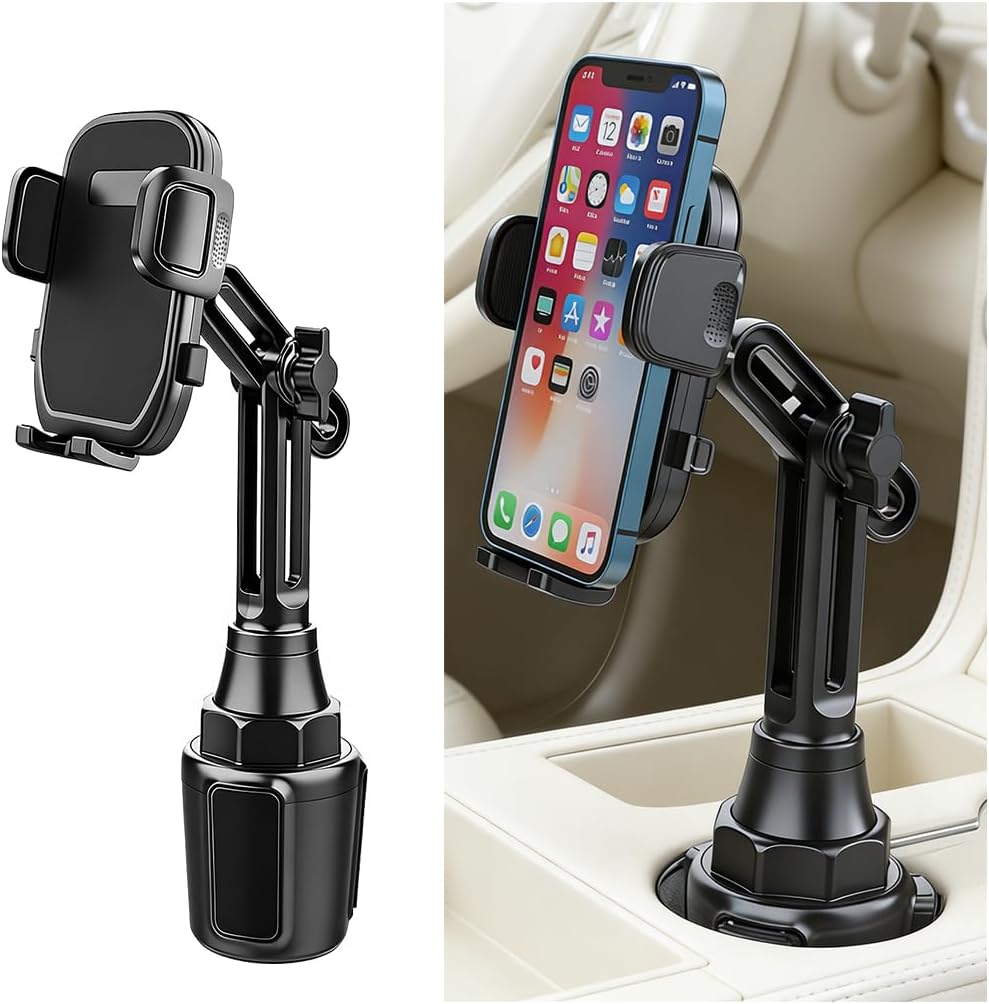 Car Cup Phone Holder, 360° Rotation Adjustable Vehicle Cup Cell Phone Mount with Expandable Base, Automotive Interior Smartphone Holder, Universal for SUV RV Truck
