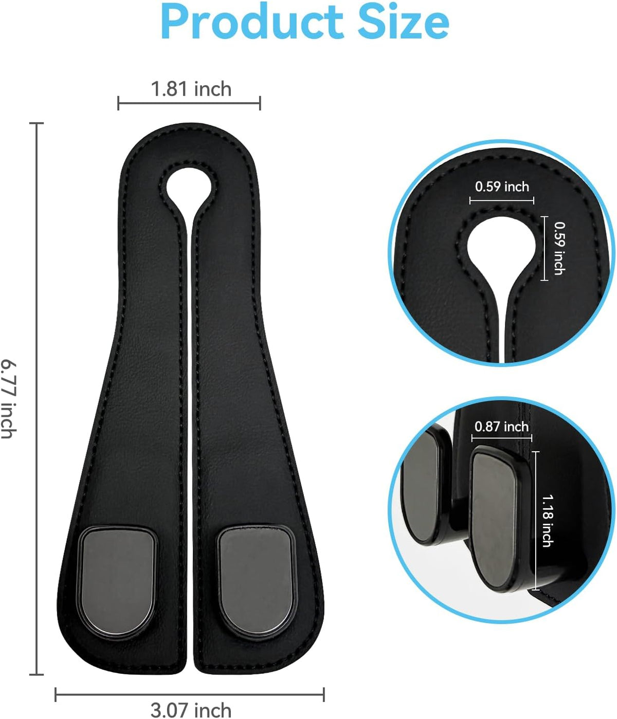 USSDE Car Seat Hooks Vehicle Headrest Back Storage Organizer 2 Pack for Purses Bags backpacks Groceries Hanger Holder - Universal Sturdy Holds 55lbs 360° Rotating (Style C/Black)