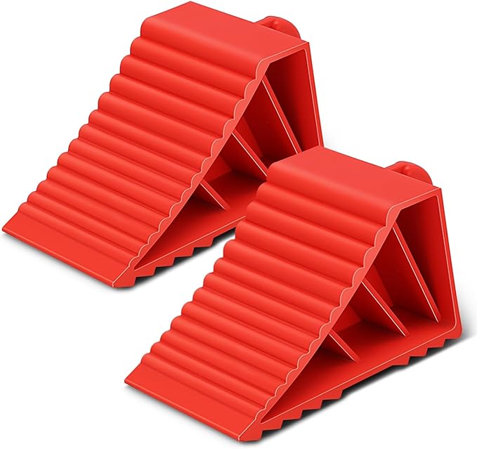 DNA MOTORING 2pcs Wheel Chocks Tire Chocks, Trailer Wheel Chocks RV Wheel Chocks for RV Trailer, Keeps Trailer in-Place, with Handle, Red, 2-Pack, TOOLS-00698