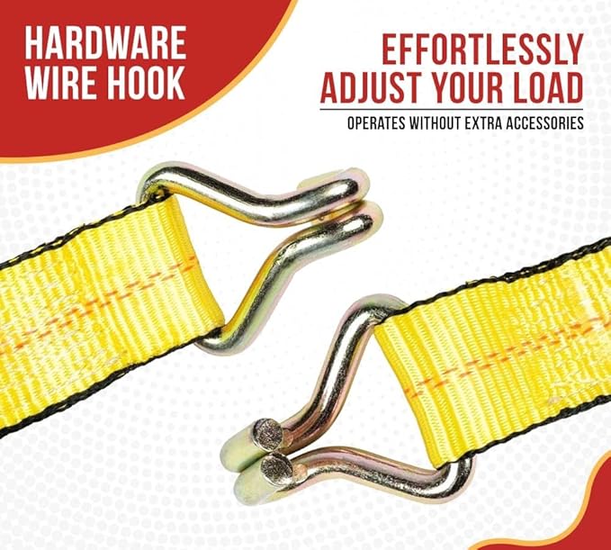 Mytee Products Ratchet Tie-Down Straps with Wire Hook, 2" x 30' Yellow Ratchet Strap | 10,000 Lbs Breaking Strength | Heavy Duty TieDown Ratchet Straps for Flatbed, Truck, Trailers Pickup (10 Pack)