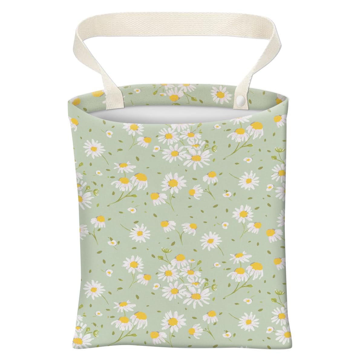 Car Trash Can, Cute Car Trash Bag, Hanging Car Organizer and Storage Bag, Trash Bin for Car Accessories, Vehicle, Travelling, Camping Cute Green White Daisy