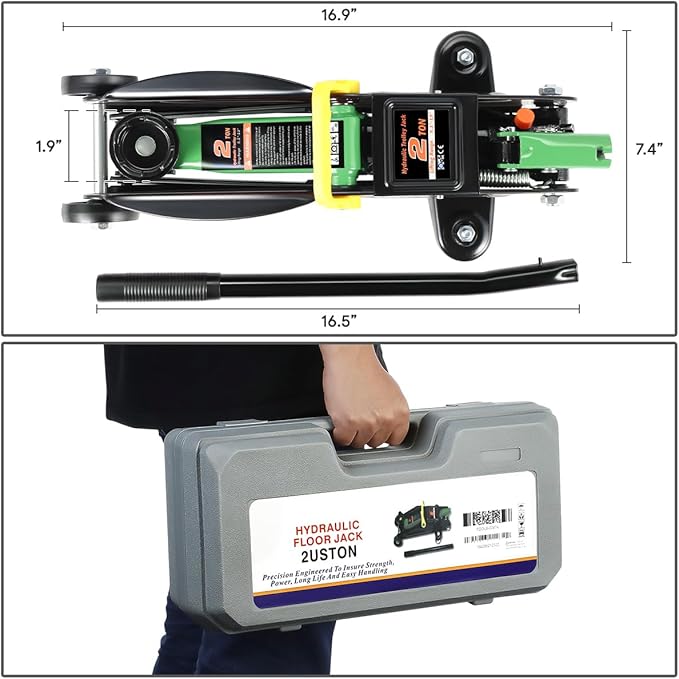 PM PERFORMOTOR Low Profile Hydraulic Trolley Service/Floor Jack, 2 Ton (4000 lbs) Capacity, Lifting Range 5.1"-13",Green,PM-TOL-FJ20-GR