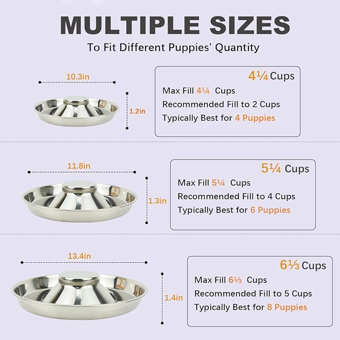 Stainless Steel Puppy Dog Bowls 2 Pack, Pets Puppies Feeding Food and Water Weaning Bowls Dishes Feeder, 10.3 Inch