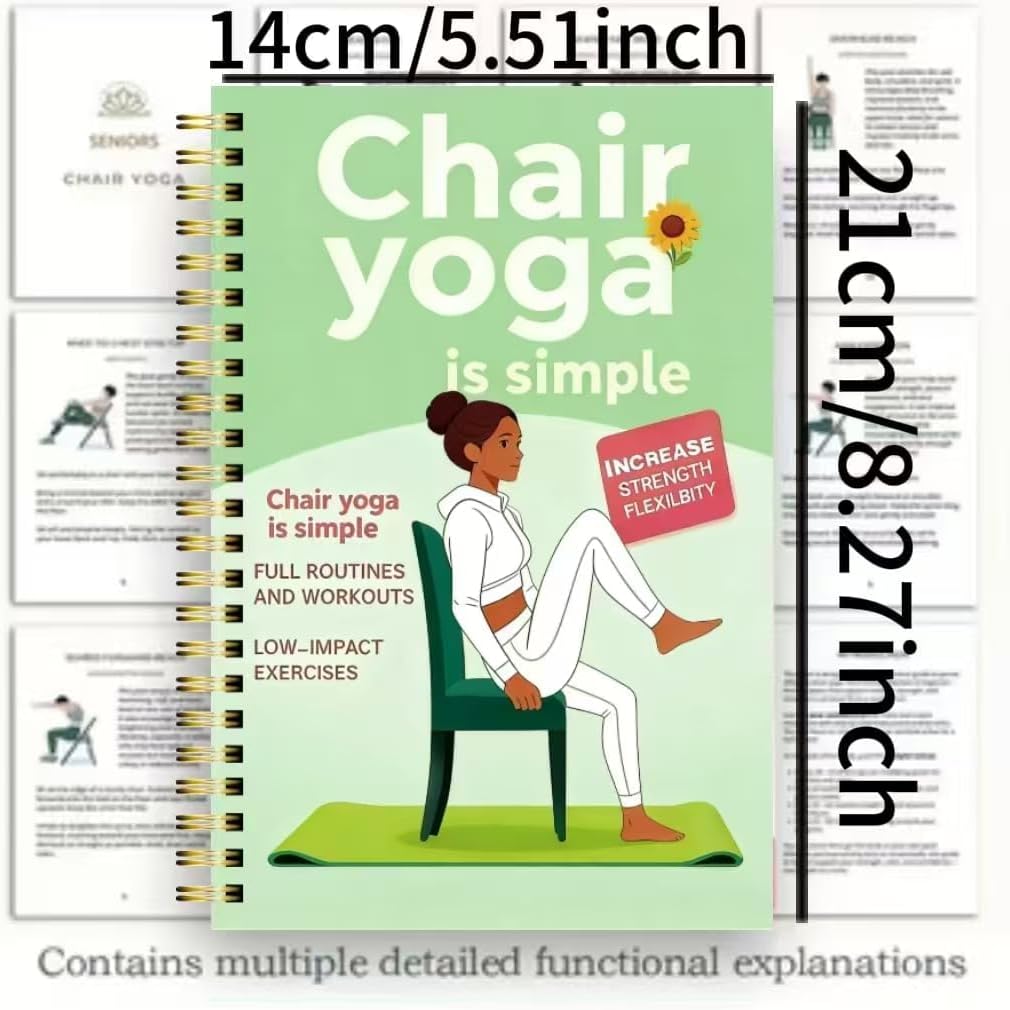 Skiennix 30-Day Chair Yoga Guide Book - 60 Workouts for Weight Loss & Flexibility | Spiral Bound, 5.5x8.3 Inch, Cyan