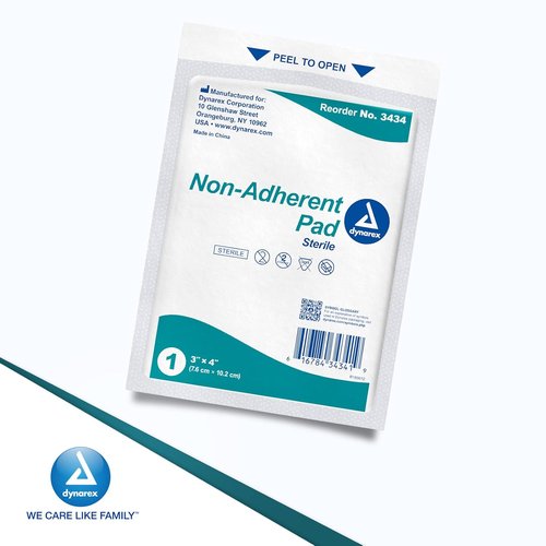 Dynarex Non-Adherent Pads - Sterile, Soft & Highly Absorbent Wound Care | 3” x 4”, 100 Count Box