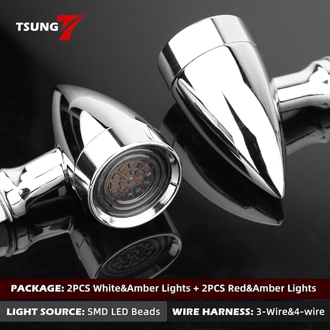 TSUNG Universal Motorcycle LED Turn Signals Lights Small Bullet Front Rear