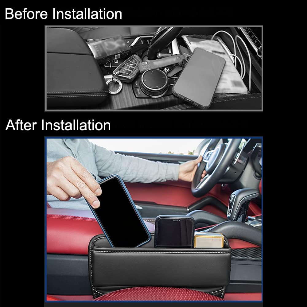 Riloer Car Organizers for Gap Leather Waterproof Car Seat Gap Fillers for Cars, Suvs, Trucks, Front Seat Gap Fillers for Phones, Keys, Cards, Glasses, Black