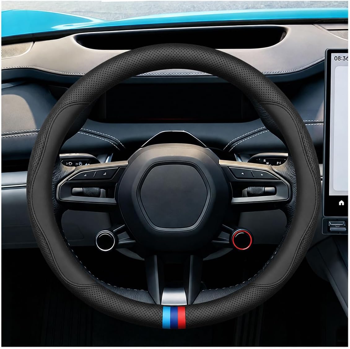 Craedli Carbon Fiber Nappa Leather Car Steering Wheel Cover 14.5-15 Inch