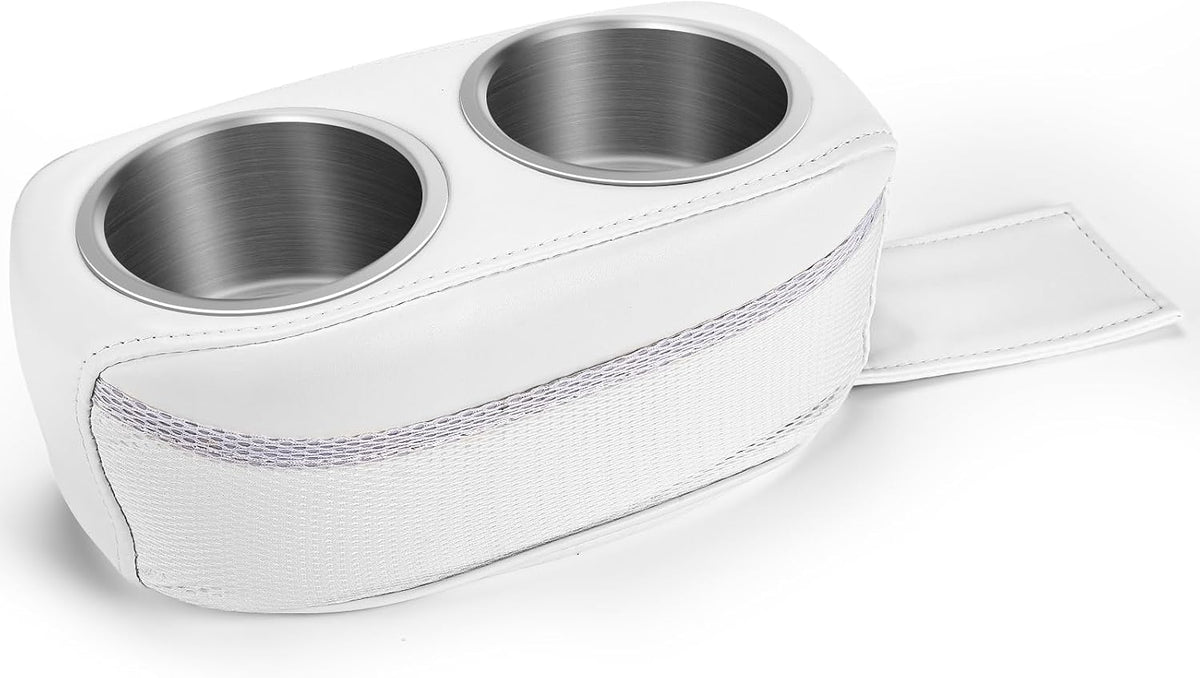 Pontoon Cup Holder, Double Drink Holder for Boat, Stainless Steel Cup Holders for Pontoon Boat, Yacht, RV,Car (White)