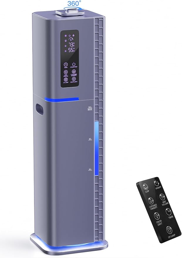 10L/2.64Gal Humidifiers for Bedroom, Top Fill Quiet Ultrasonic Cool Mist Humidifier Large Room, Covers 550ft², 60H Runtime, 24H Timer, 3 Mist Modes Humidifiers for Home, Office, Plants, Purple