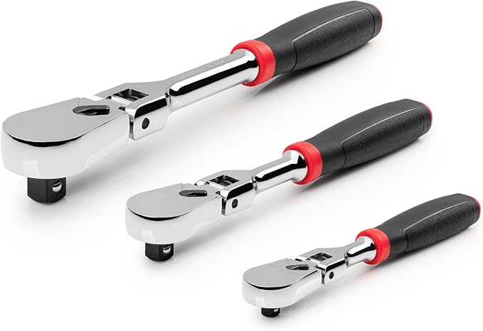 TEKTON 1/4, 3/8, 1/2 Inch Drive Flex Head Non-Quick-Release Comfort Grip Ratchet Set, 3-Piece (6, 8, 10-1/2 in.) | SRH99121