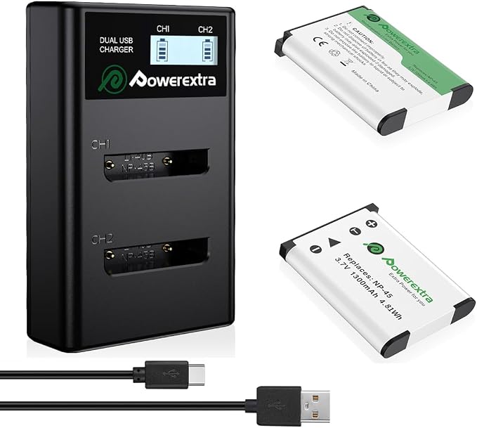 NP-45 NP-45A NP-45B NP-45S Battery 1300mAh*2 & Dual Charger Compatible