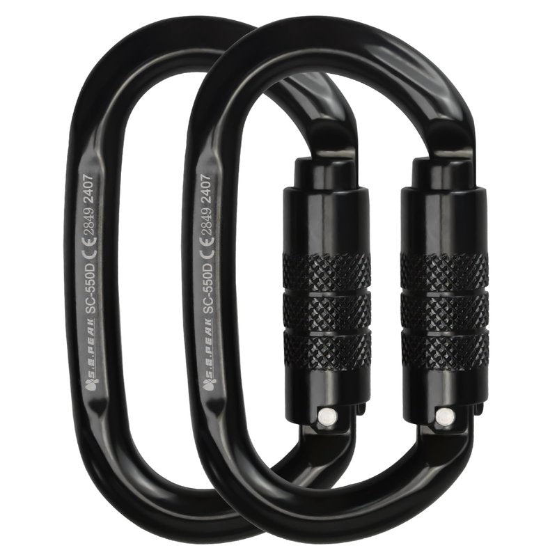 S.E.PEAK UIAA & CE 24kN Oval Climbing Twist Clip for Outdoor Activities, Stormproof, Hiking, Mountaineering, Climbing, Camping, Fishing, Hunting, Skiing, Snowshoeing,Black,2pc