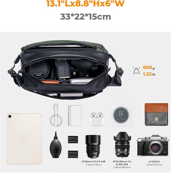 K&F CONCEPT Camera Sling Bag Crossbody Bag Waterproof Camera Shoulder Backpack