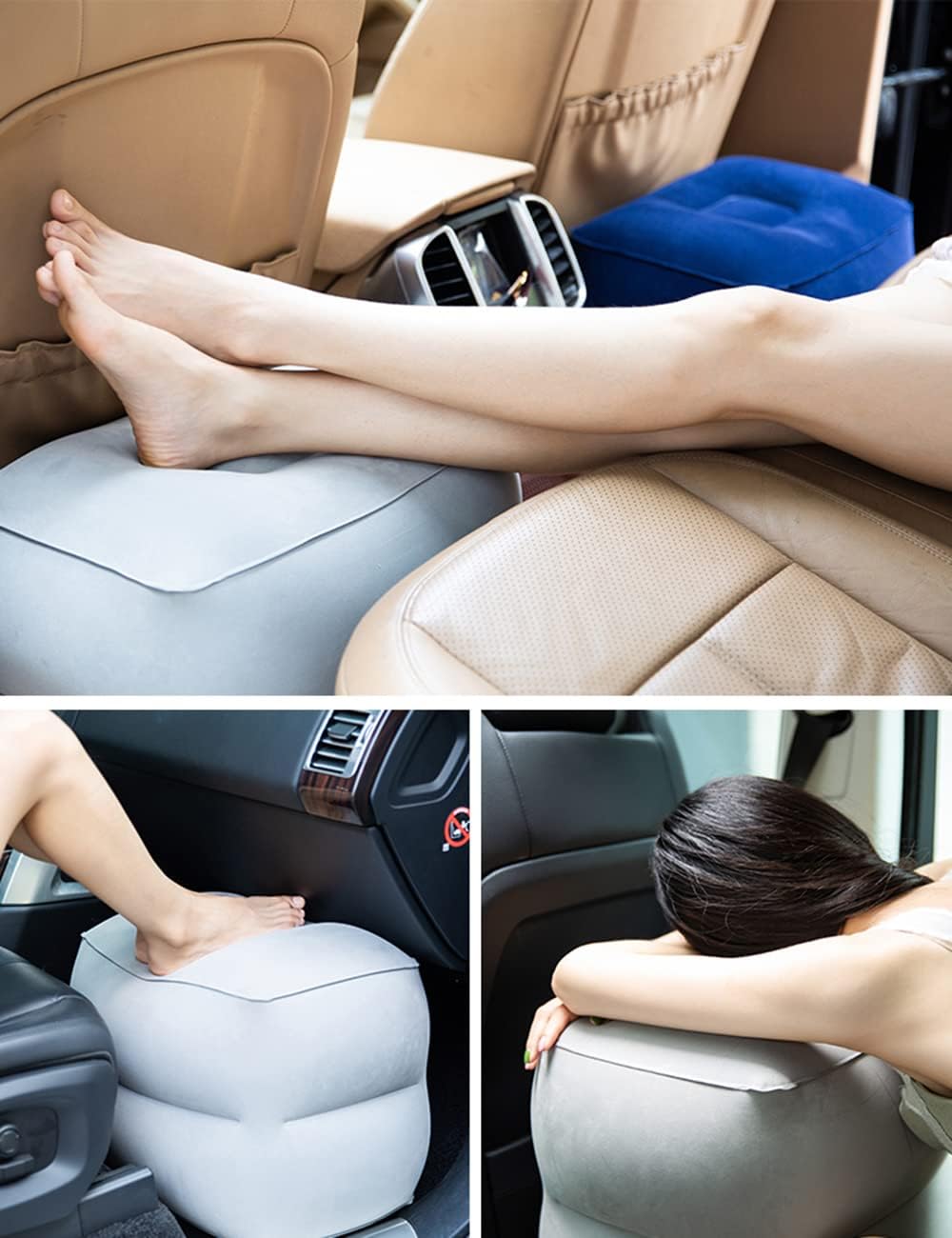 Inflatable Foot Rest Pillow for Travel, Adjustable Height Airplane Foot Cushion for Long Flights, Portable Comfort Footrest for Car, Office and Travel (Gray)
