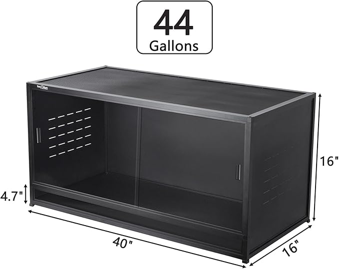 Stackable Reptile Terrarium 44 Gallon 40"x16"x16" for Bearded Dragon Lizard Snake Space Efficient Large Cage Reptiles Enclosure Wide Breeding Lounge Vivarium Area with Glass Sliding Doors