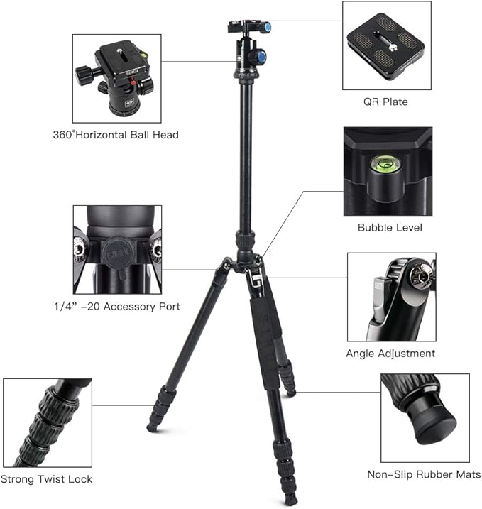 SIRUI Traveler 7A 65.55'' Aluminum Camera Tripod, E-10 Panorama Ball Head and