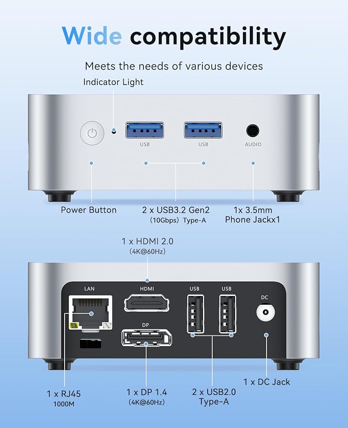 ACEMAGIC Mini V1 Mini PC,12th Gen Alder Lake-N N97(Beat N150/N100/N95, up to 3.6GHz),16GB DDR4 RAM 512GB SSD Mini Computer, Support Dual 4K, WiFi, BT, Ethernet, Small PC for Business Home