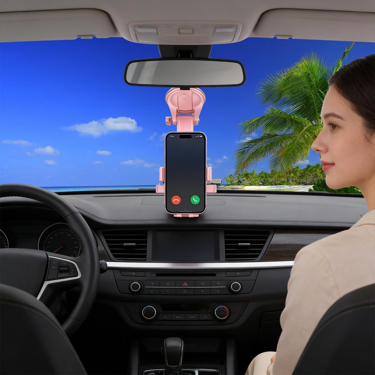 Car Phone Holder, 360° Rotatable Strong Suction Cup Dash Windshield Mobile Phone Mount, Hands-Free Auto Dashboard Cellphone Stand, Universal for Most Smartphones (Pink)