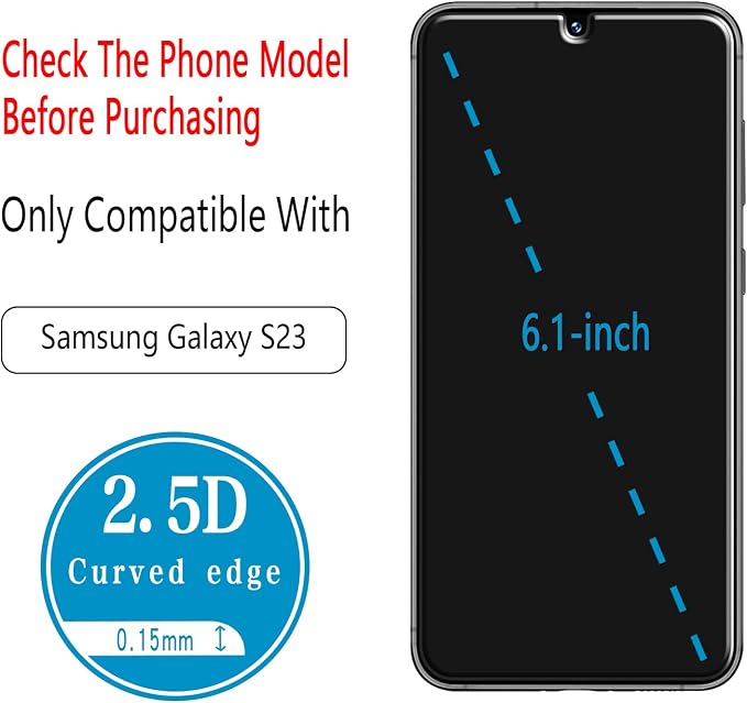 2 Pack Screen Protector for Samsung Galaxy S23 Tempered Glass