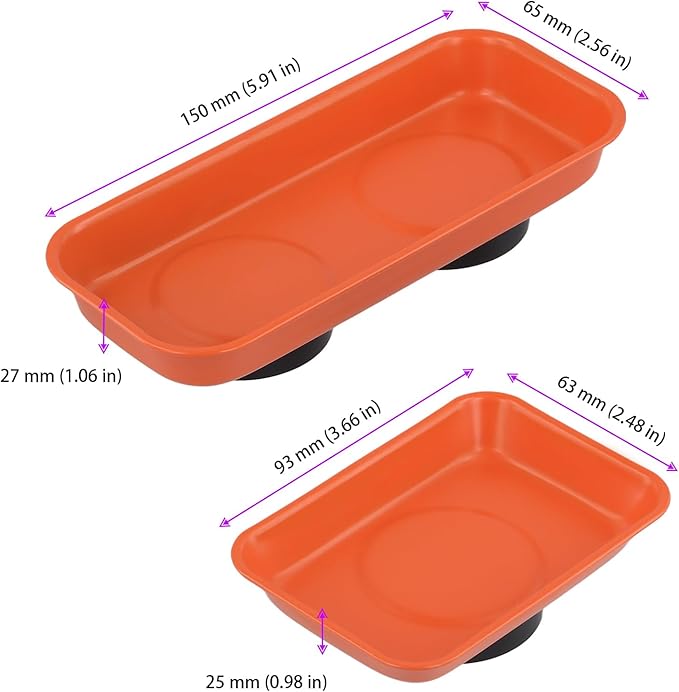 16 PCS Orange Magnet Screw Trays, 2 Sizes Stainless Steel Magnetic Parts Trays, Orange Magnetic Tool Tray for Collecting Nuts, Screws, Bolts, Small Parts 5.9x2.5/3.6x2.4 inch